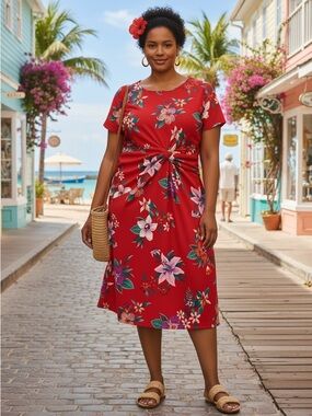 NWT Old Navy Red Floral Twist-Front Sheath Dress Size 1X